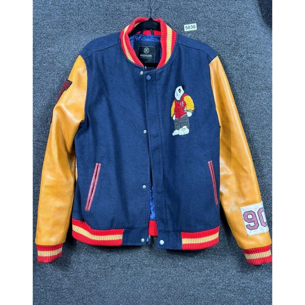 Hudson Outerwear Jacket Mens Medium Navy Varsity Letterman Chenille 1990 Panda